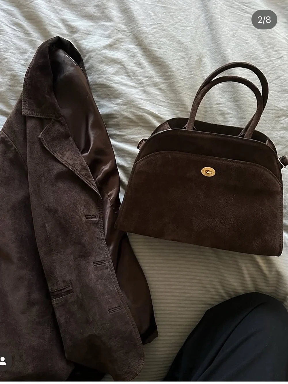 Elborn Structured Suede Satchel in Dark Brown with Gold-Tone Turn Lock